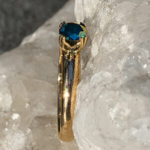 GIA Certified 0.43 carat blue diamond ring in a handcrafted 14k yellow gold tulip setting and half-round band by Silver Mountain Metals.